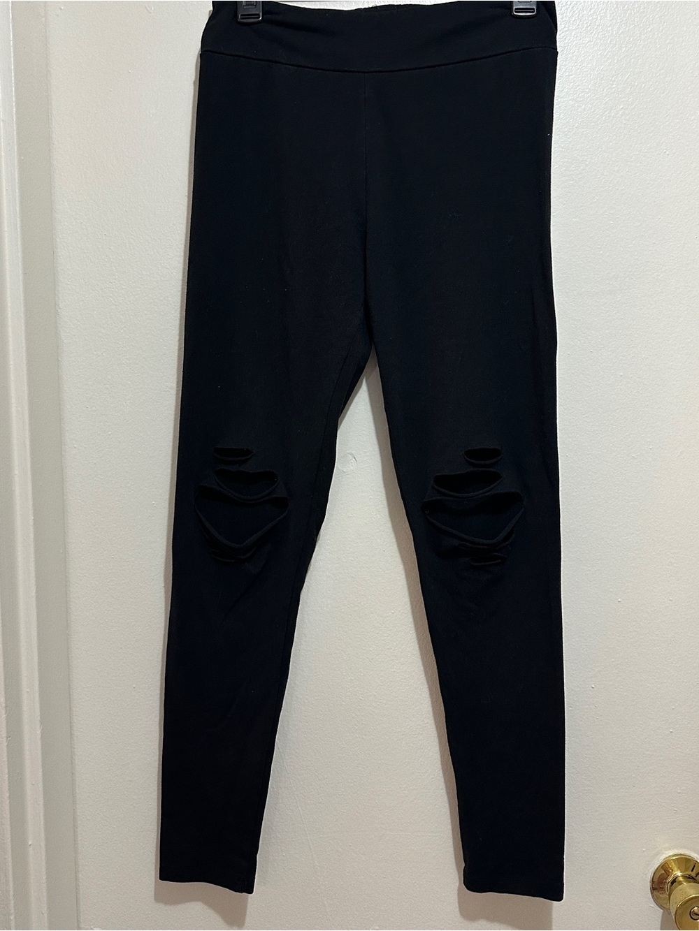 Garage Black Distressed High-Rise Leggings - Ripped Knee Detail